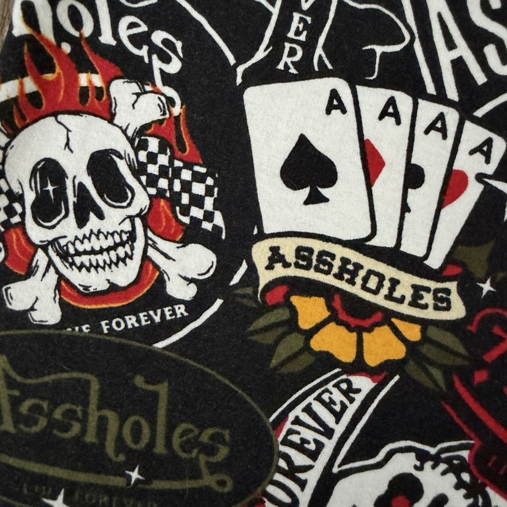 Assholes*s Live Forever AOP Skull Tattoo Hoodie‎ SMALL Rocker Punk Biker Grunge - Picture 10 of 10